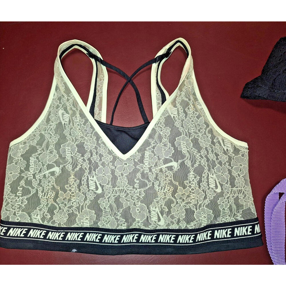 NIKE Sports Bra Limited Edition Run Yoga Fitness Elite Size L Lace Neon Black